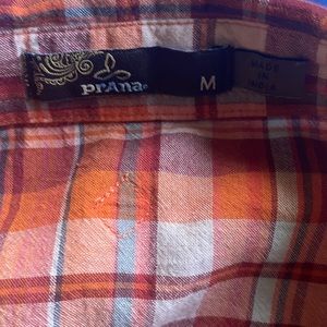 Orange/Peach plaid Prana L/S button down shirt.